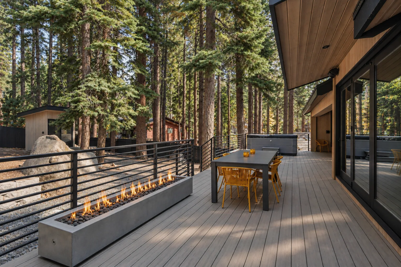 Forest Deck Retreat with Fireside Dining