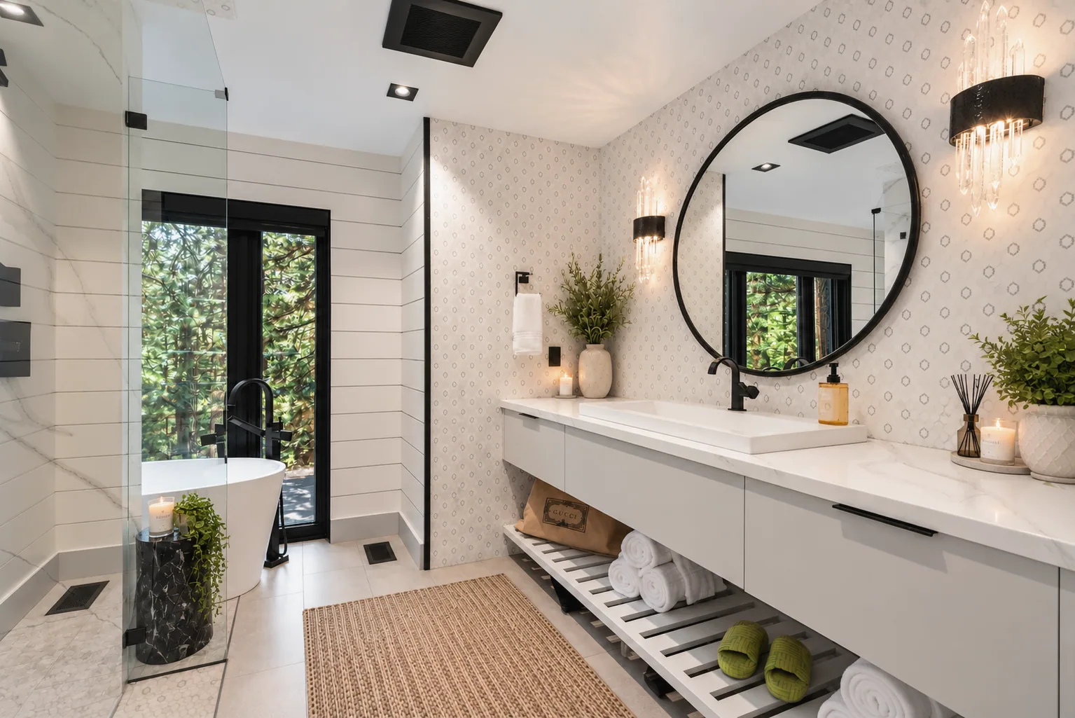 Luxury Spa Bathroom with Forest View