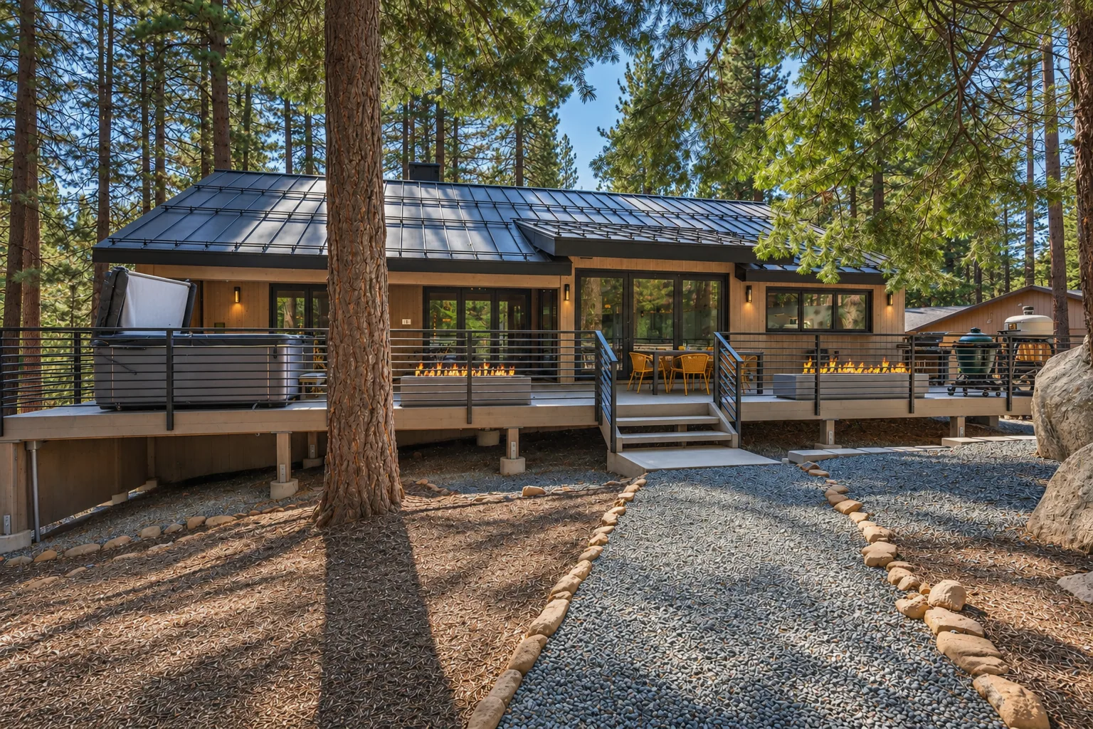 Modern Forest Cabin with Closed Glass Doors