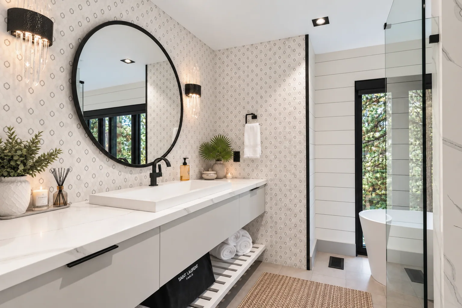 Spa-Inspired Vanity with Circular Mirror