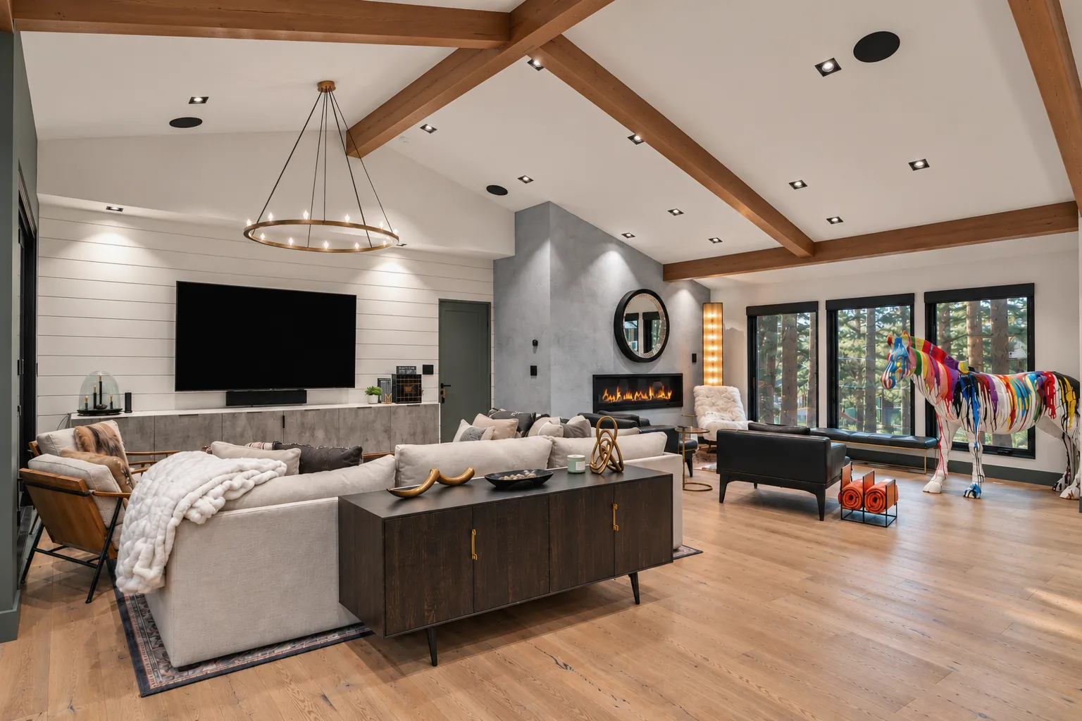 Warm Modern Rustic Living Room with Colorful Zebra